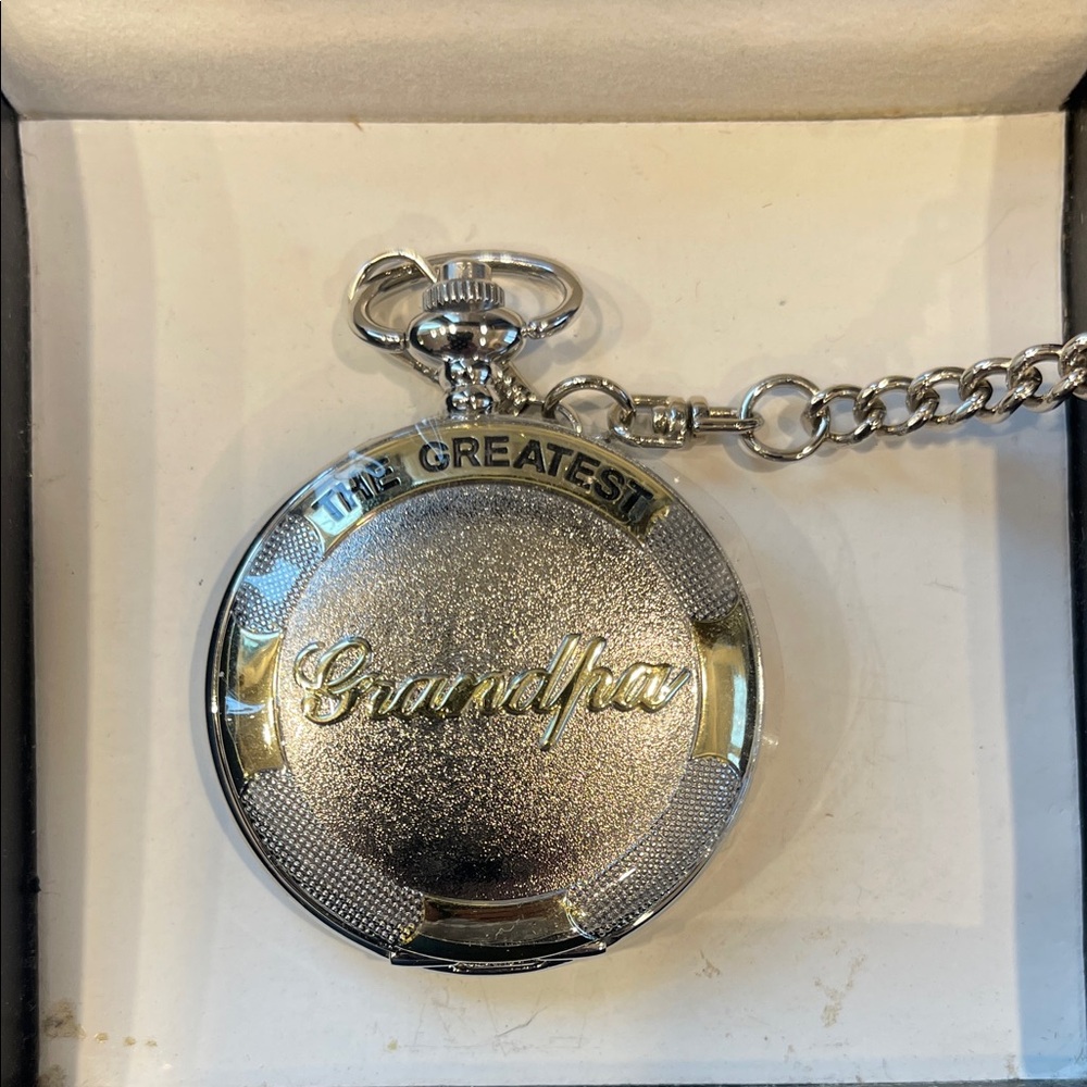“The Greatest Grandpa” Silver-Tone Pocket Watch with Chain